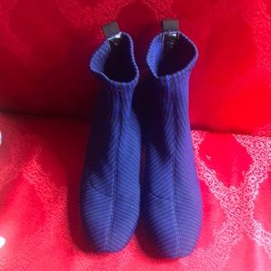 ZARA Women's Ankle Boots Blue Black Contrast Stripe High Heel Sock Style